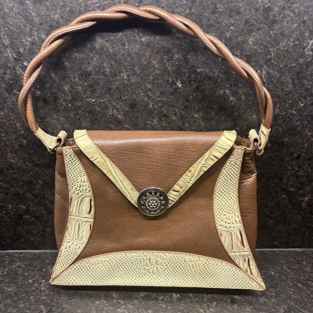 Vintage Brown Leather Reptile Croc Embossed Purse Charles L. Thomas Western